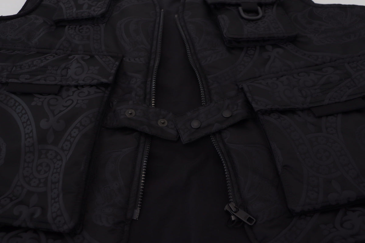 Veste sans manches à fermeture éclair intégrale en nylon noir Dolce & Gabbana