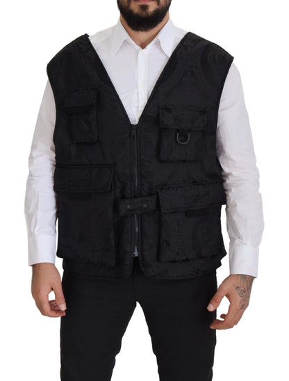 Veste sans manches à fermeture éclair intégrale en nylon noir Dolce & Gabbana