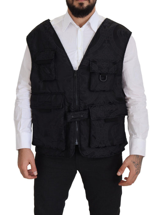 Veste sans manches à fermeture éclair intégrale en nylon noir Dolce & Gabbana