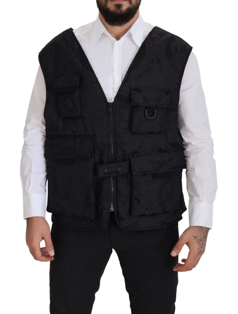 Dolce & Gabbana Zwart Nylon Jackettje Zonder Mouwen Met Ritssluiting