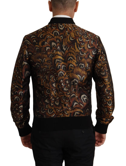 Blouson à fermeture éclair en plumes marron de Dolce & Gabbana