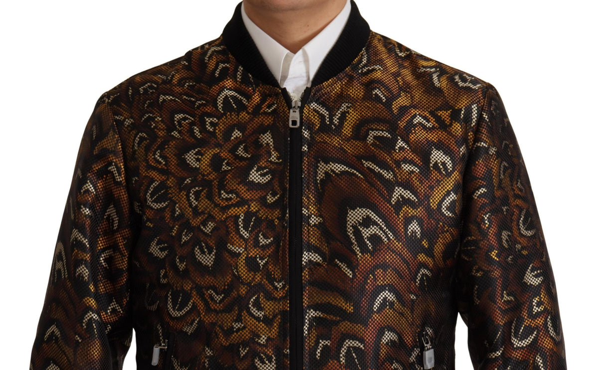 Blouson à fermeture éclair en plumes marron de Dolce & Gabbana