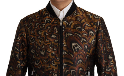 Blouson à fermeture éclair en plumes marron de Dolce & Gabbana