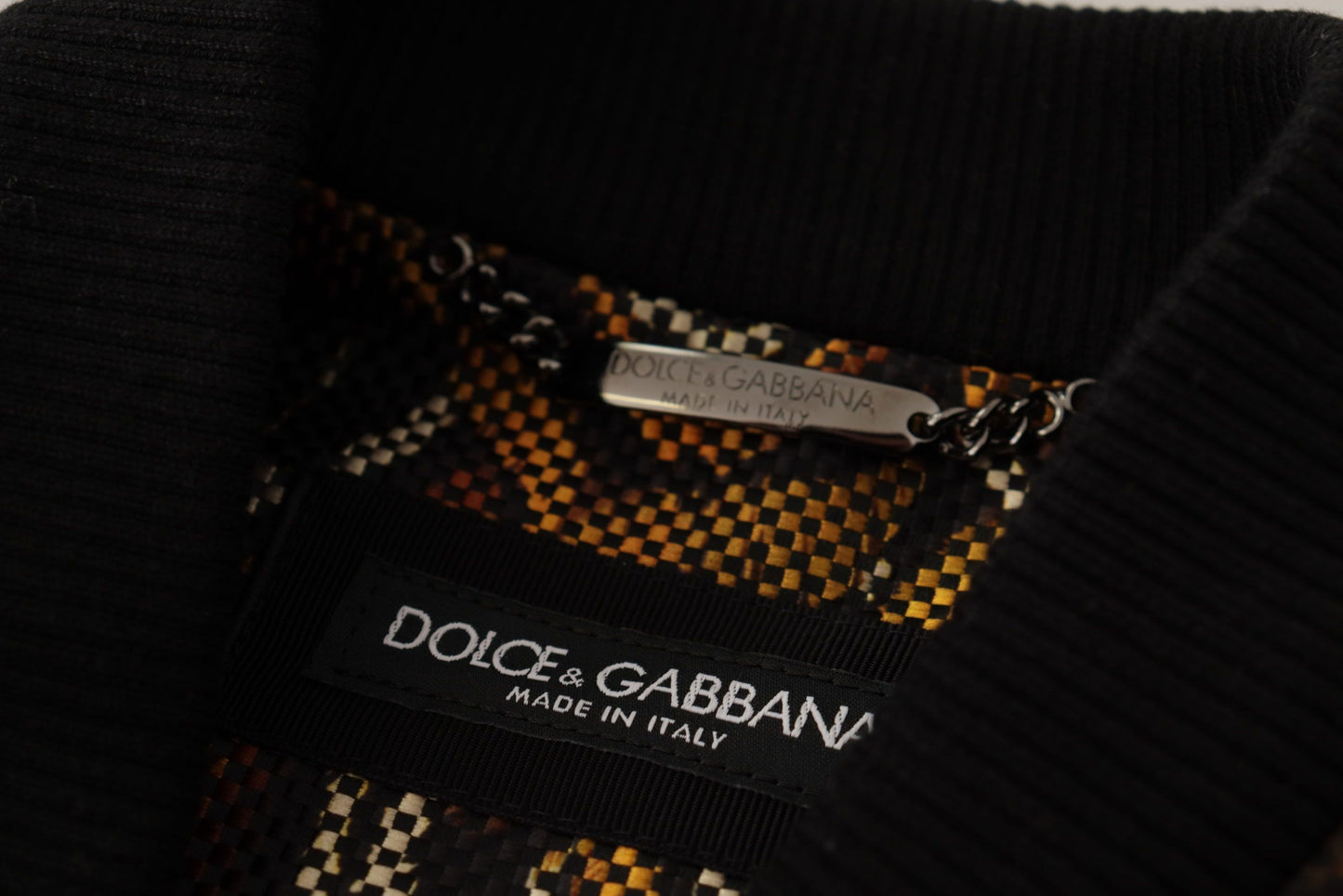 Blouson à fermeture éclair en plumes marron de Dolce & Gabbana