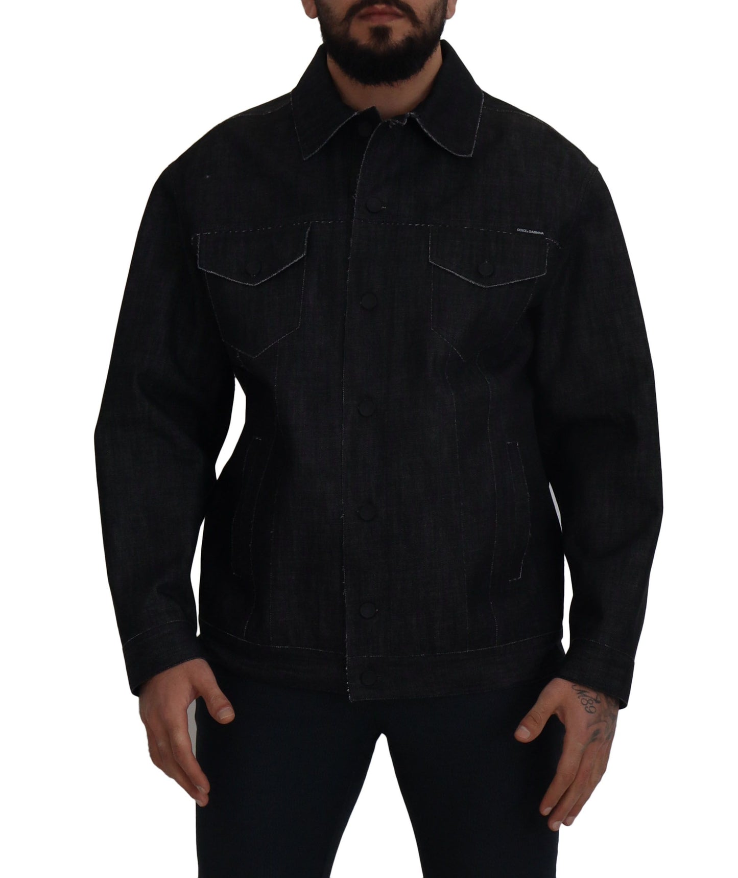 Veste en jean noire en coton à boutons pression de Dolce & Gabbana