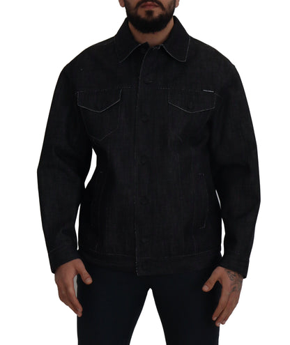 Veste en jean noire en coton à boutons pression de Dolce & Gabbana