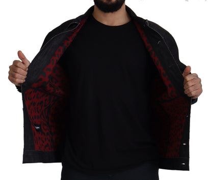 Veste en jean noire en coton à boutons pression de Dolce & Gabbana