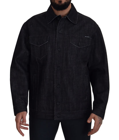 Veste en jean noire en coton à boutons pression de Dolce & Gabbana