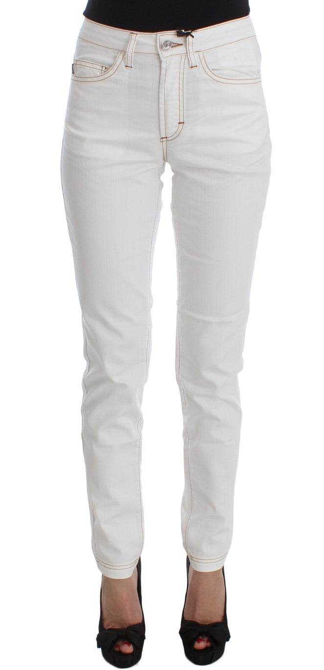 Jeans Cavalli en coton blanc mélangé, coupe slim.