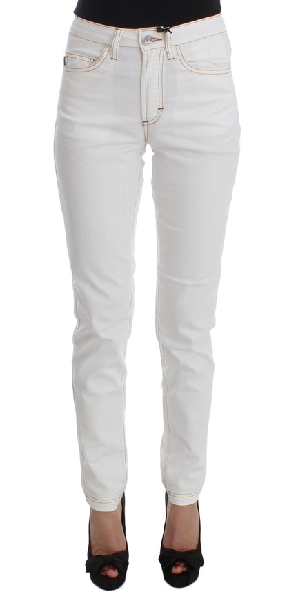 Jeans Cavalli en coton blanc mélangé, coupe slim.