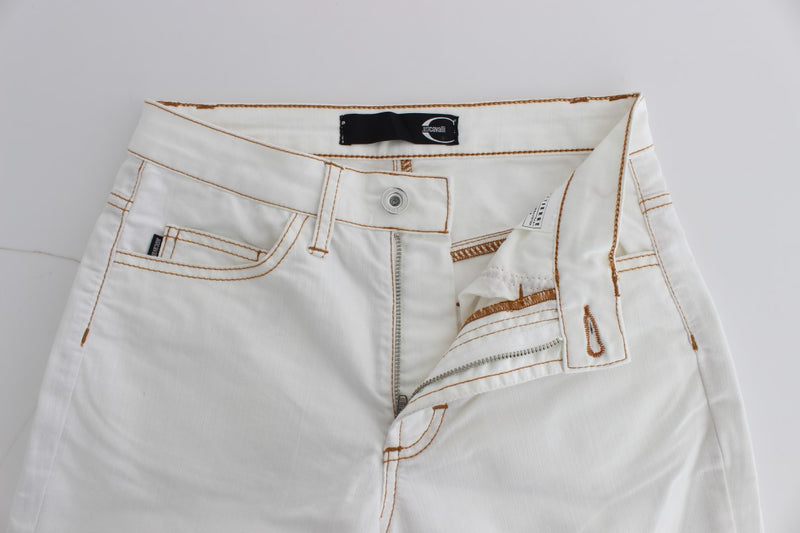 Jeans Cavalli en coton blanc mélangé, coupe slim.