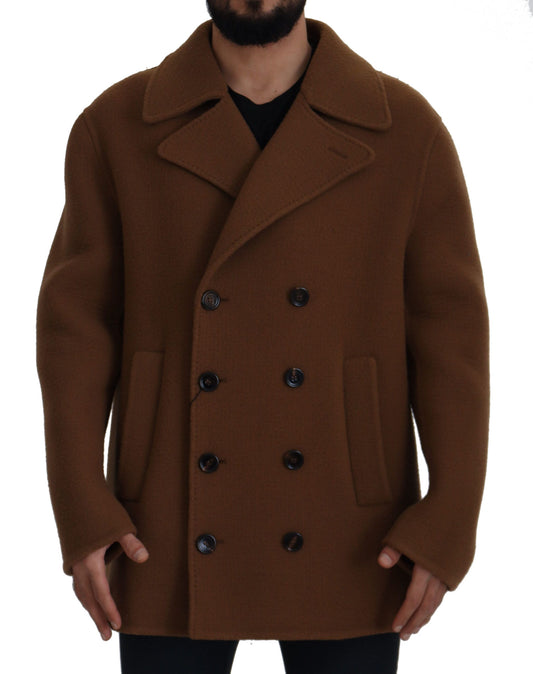 Dolce & Gabbana Veste-manteau en nylon brun à double boutonnage