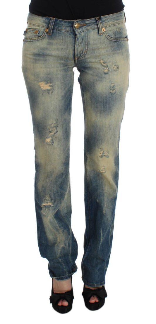 Jeans bootcut slim en coton bleu lavé de Cavalli