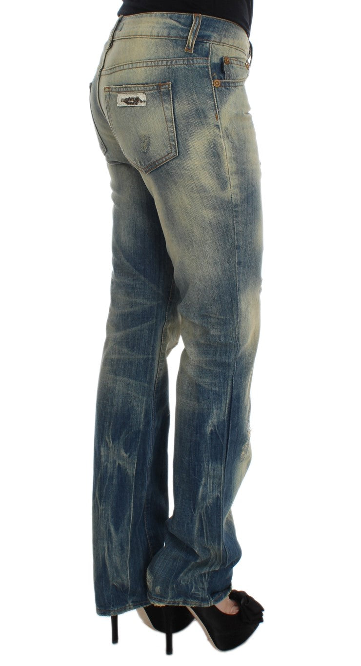 Jeans bootcut slim en coton bleu lavé de Cavalli