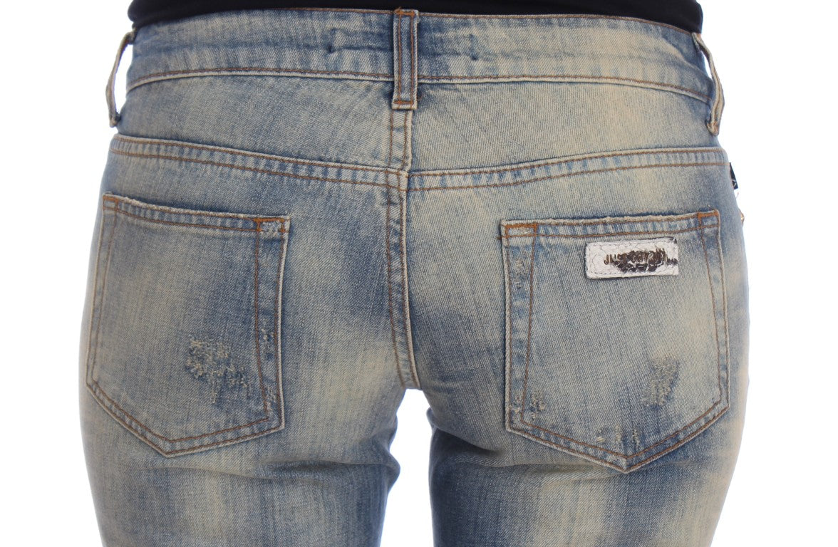 Jeans bootcut slim en coton bleu lavé de Cavalli