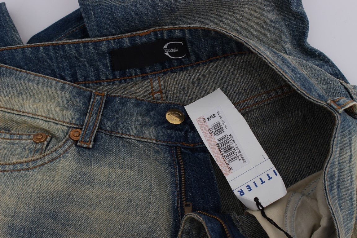 Jeans bootcut slim en coton bleu lavé de Cavalli