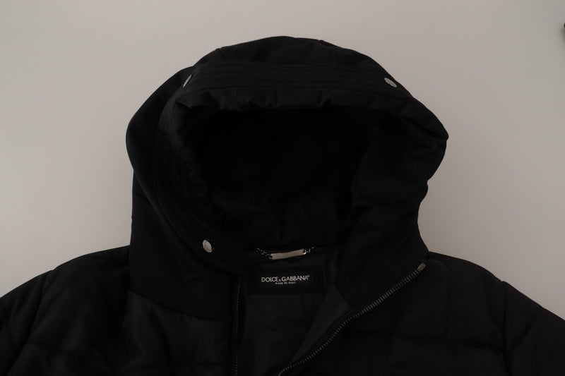 Dolce & Gabbana Zwarte Nylon Parka Jas met Kap, Winterjas