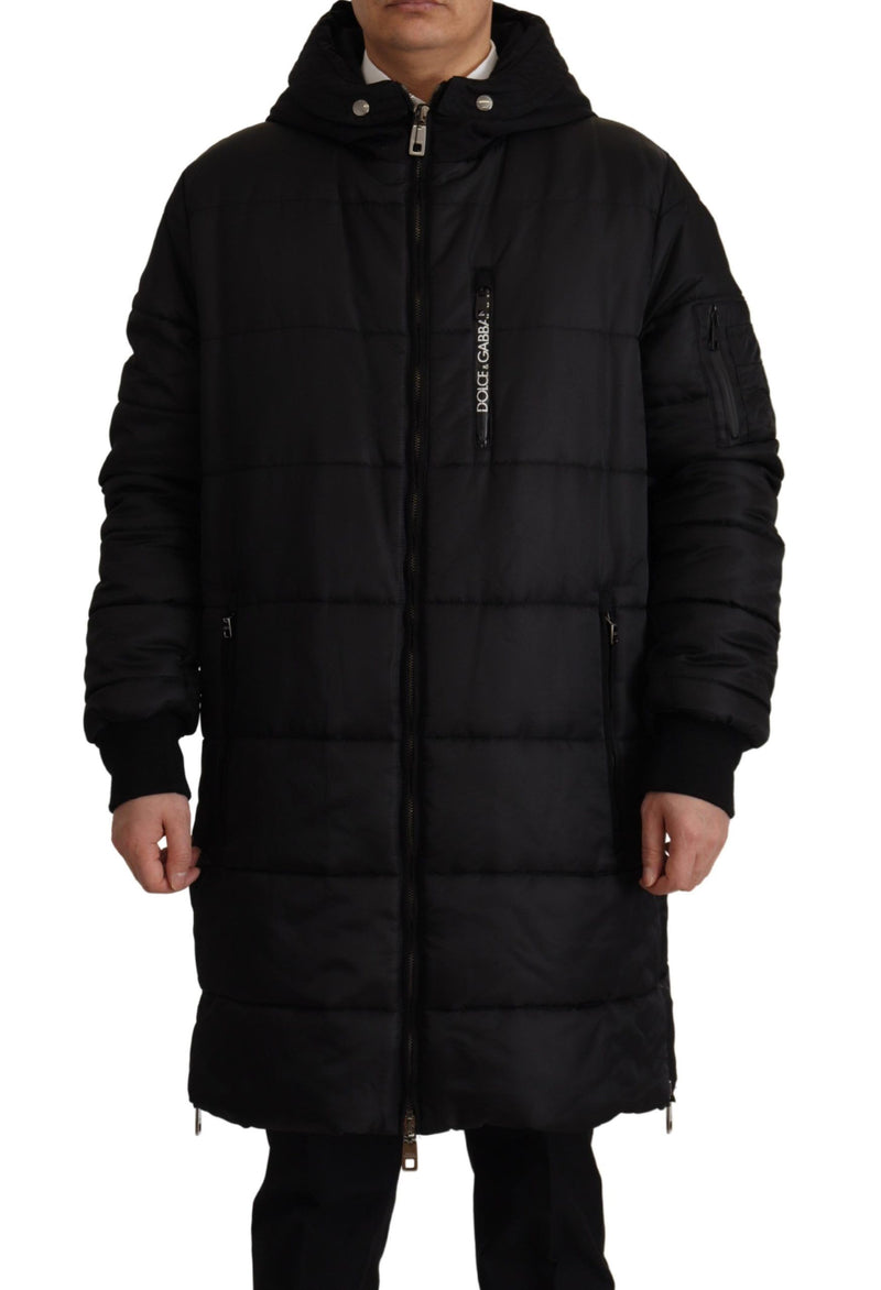 Dolce & Gabbana Zwarte Nylon Parka Jas met Kap, Winterjas