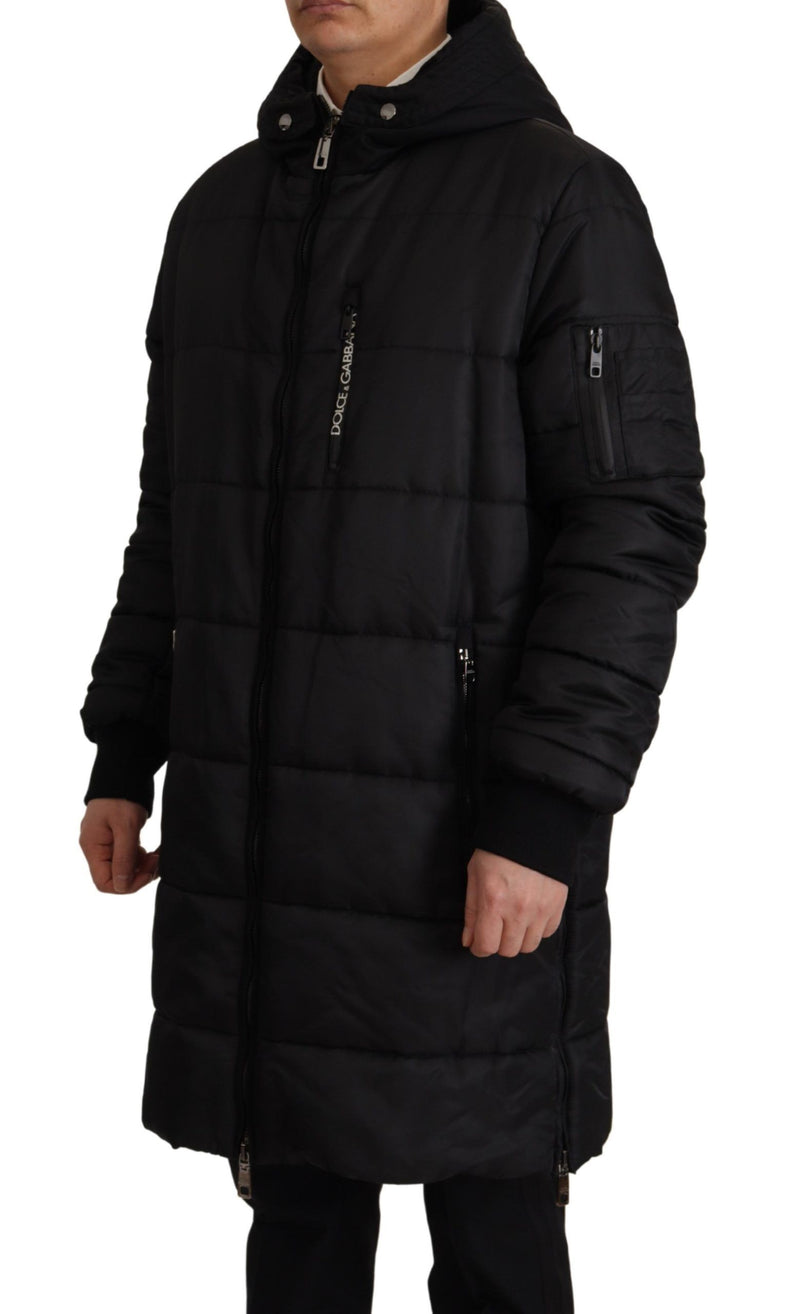 Dolce & Gabbana Zwarte Nylon Parka Jas met Kap, Winterjas