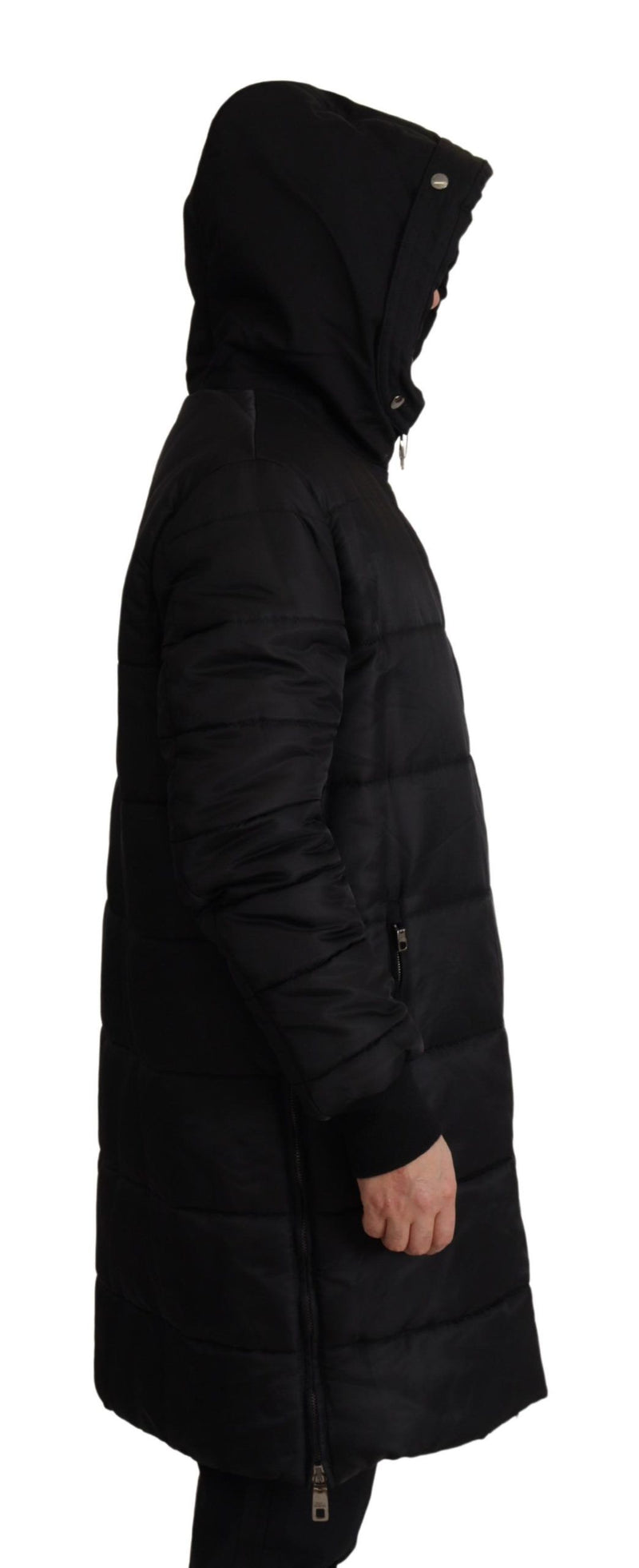 Dolce & Gabbana Zwarte Nylon Parka Jas met Kap, Winterjas