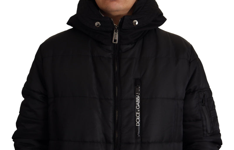 Dolce & Gabbana Zwarte Nylon Parka Jas met Kap, Winterjas