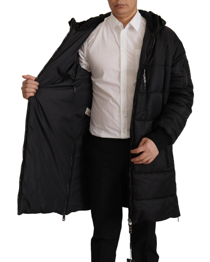 Dolce & Gabbana Zwarte Nylon Parka Jas met Kap, Winterjas
