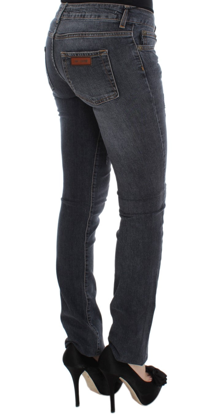Jeans slim en coton mélangé, bleu lavé, Cavalli