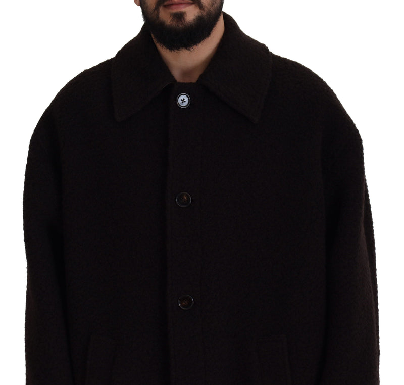 Dolce & Gabbana zwarte alpaca trenchjas met knopen