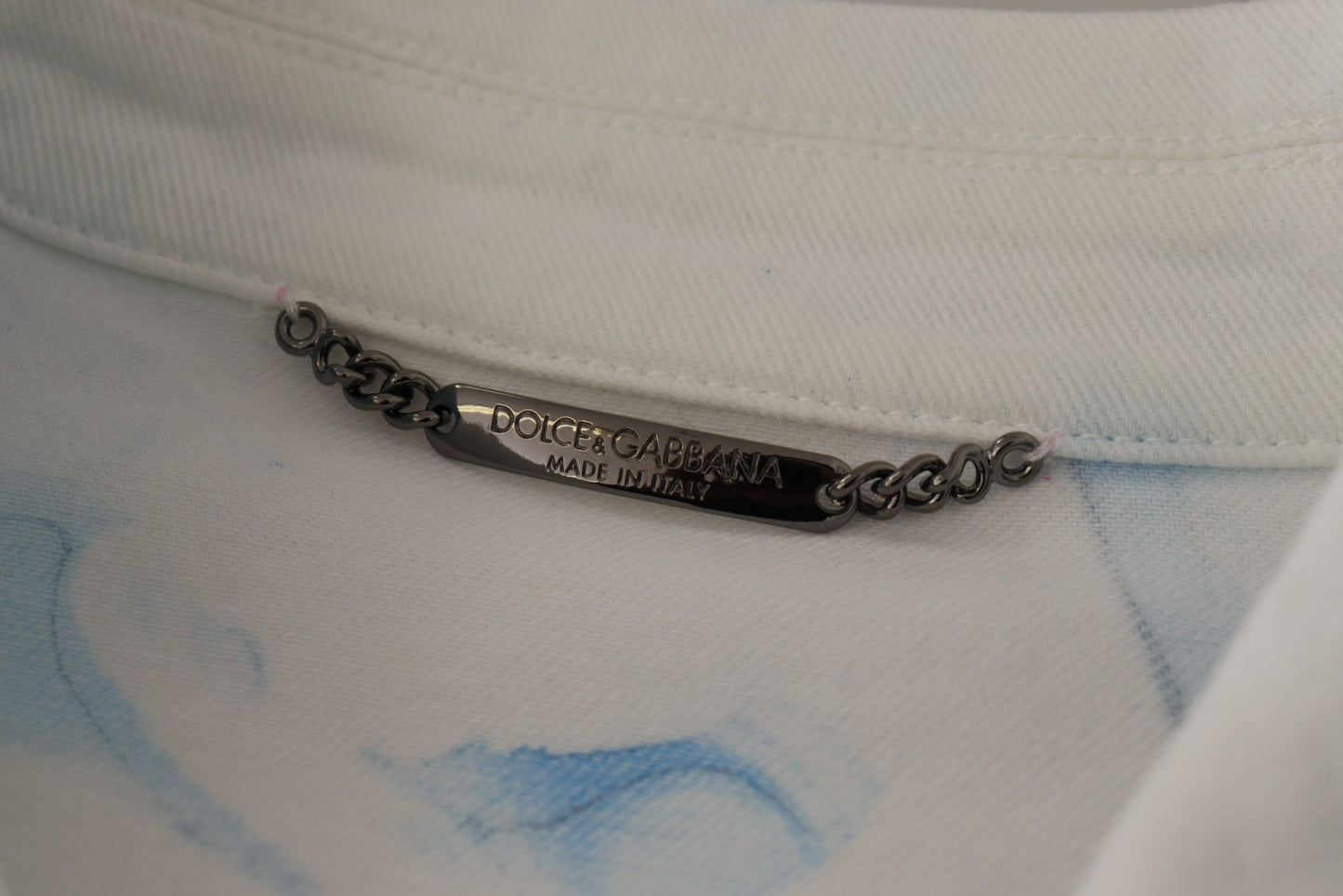 Veste en jean blanche en coton brodée du logo Dolce & Gabbana