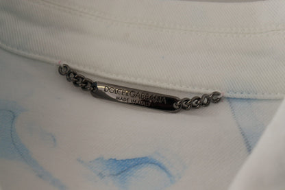Veste en jean blanche en coton brodée du logo Dolce & Gabbana