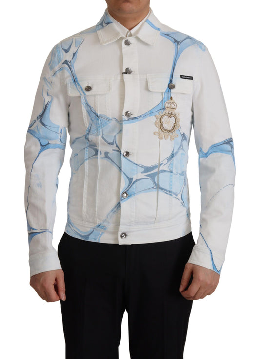 Veste en jean blanche en coton brodée du logo Dolce & Gabbana