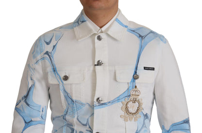 Veste en jean blanche en coton brodée du logo Dolce & Gabbana