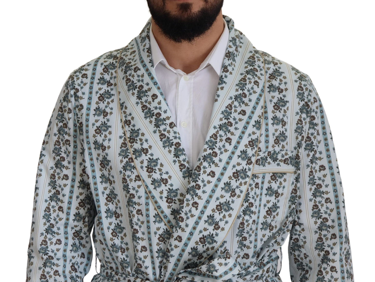 Dolce & Gabbana Robe-manteau en coton bleu à motifs floraux
