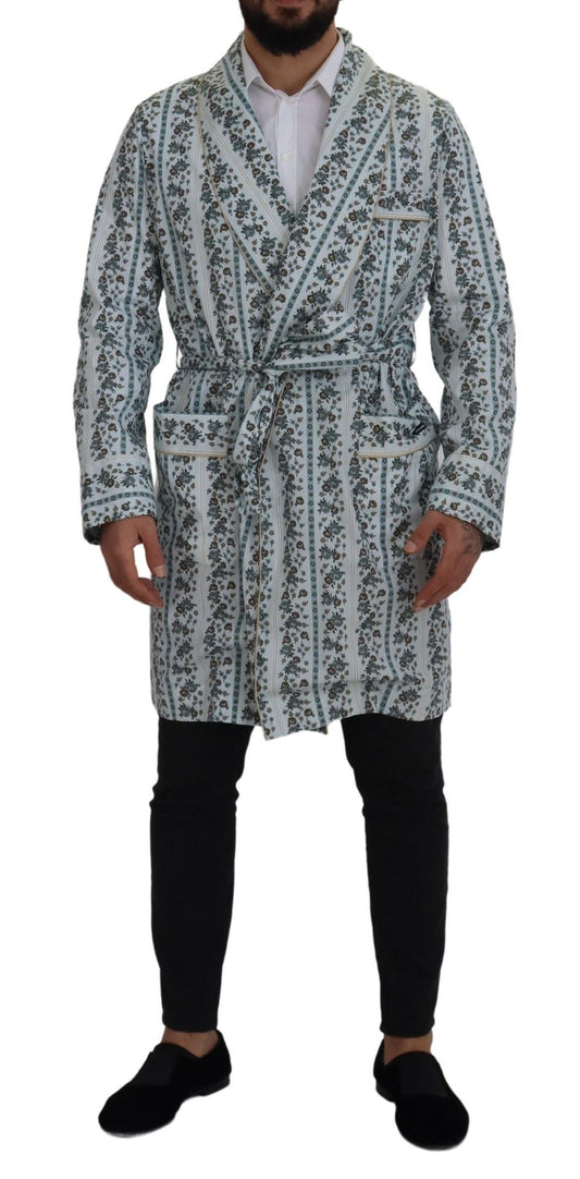 Dolce & Gabbana Robe-manteau en coton bleu à motifs floraux