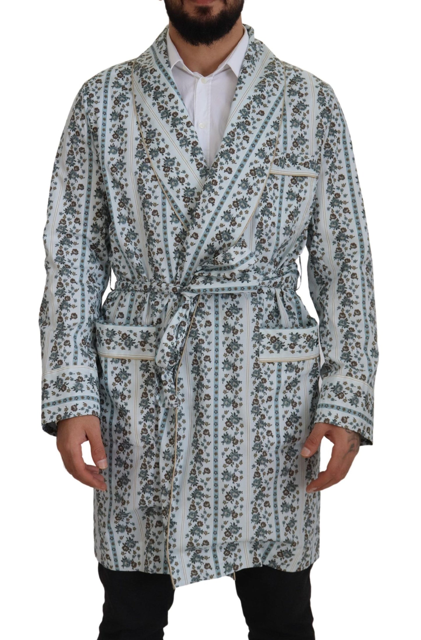 Dolce & Gabbana Robe-manteau en coton bleu à motifs floraux