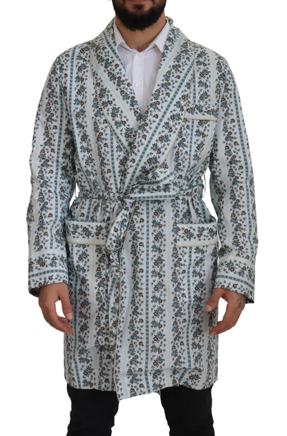 Dolce & Gabbana Robe-manteau en coton bleu à motifs floraux