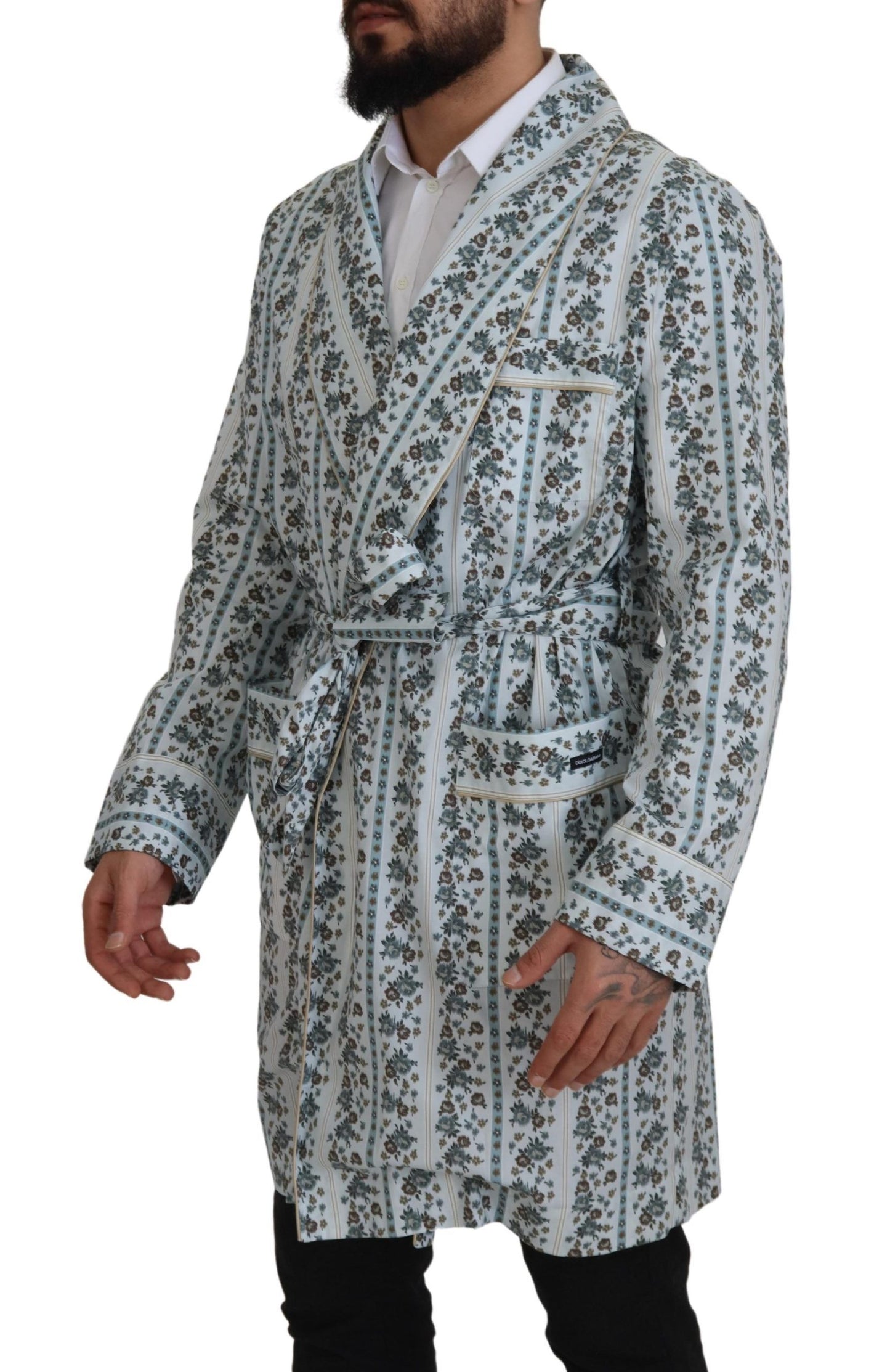 Dolce & Gabbana Robe-manteau en coton bleu à motifs floraux