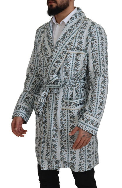 Dolce & Gabbana Robe-manteau en coton bleu à motifs floraux