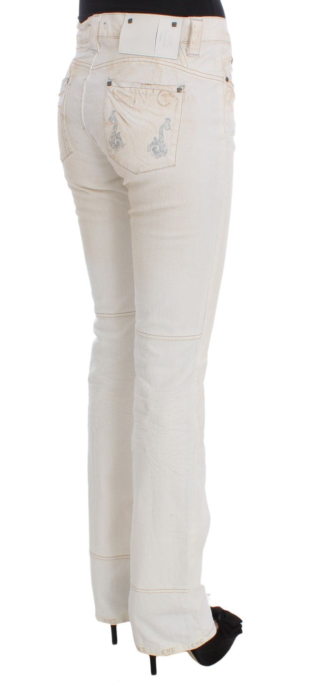 Costume National - Jean slim à coupe bootcut en coton blanc