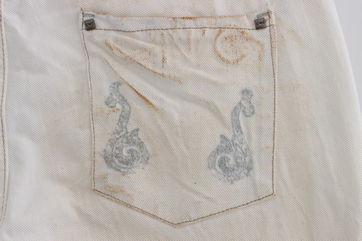 Costume National - Jean slim à coupe bootcut en coton blanc