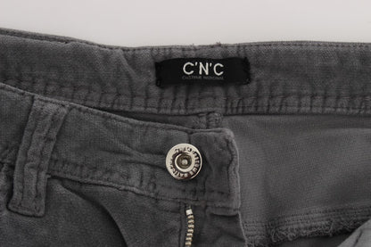 Costume National - Jeans en velours côtelé super slim en coton gris