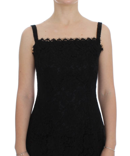 Robe portefeuille en dentelle florale noire, longueur genou, Dolce & Gabbana
