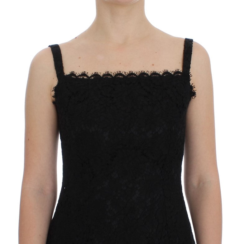 Robe portefeuille en dentelle florale noire, longueur genou, Dolce &amp; Gabbana
