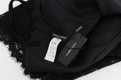 Robe portefeuille en dentelle florale noire, longueur genou, Dolce & Gabbana