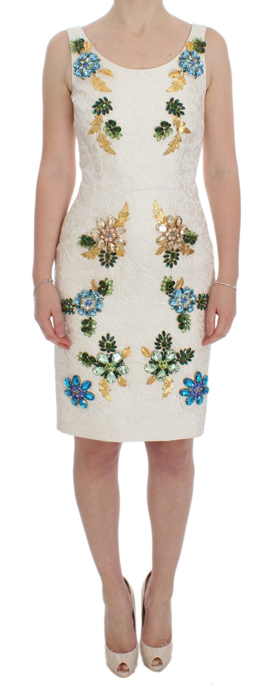Robe fourreau en brocart blanc et cristaux de Dolce & Gabbana
