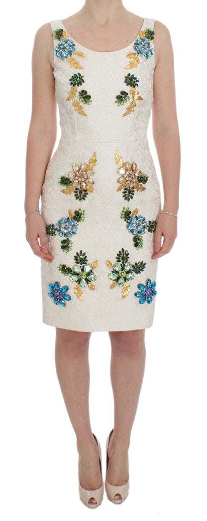 Robe fourreau en brocart blanc et cristaux de Dolce & Gabbana