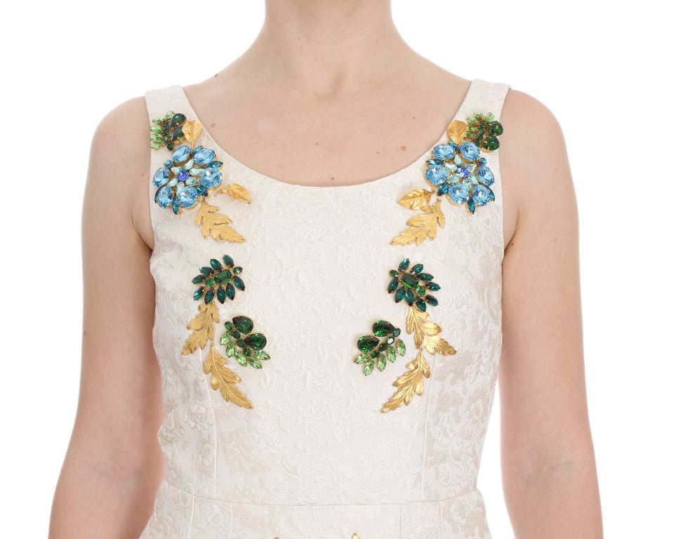 Robe fourreau en brocart blanc et cristaux de Dolce &amp; Gabbana
