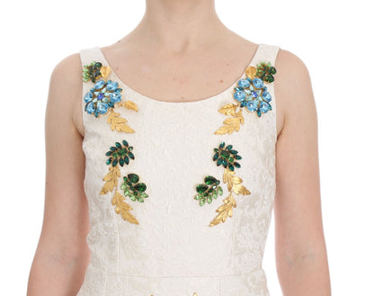 Robe fourreau en brocart blanc et cristaux de Dolce & Gabbana