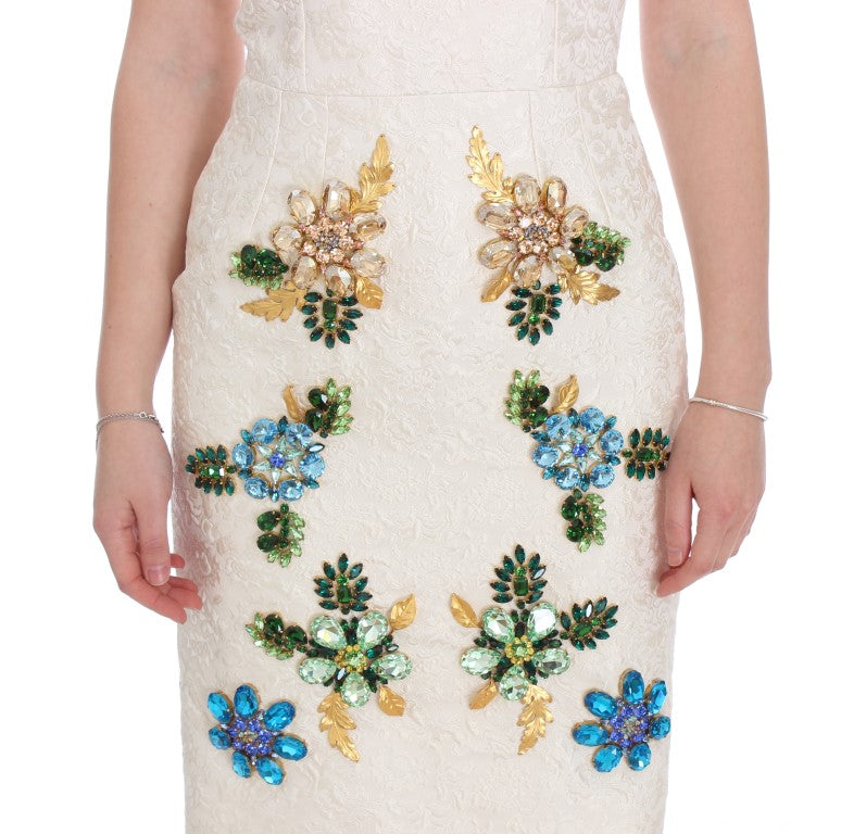 Robe fourreau en brocart blanc et cristaux de Dolce &amp; Gabbana