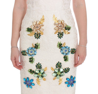 Robe fourreau en brocart blanc et cristaux de Dolce & Gabbana